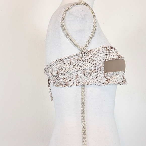 NEW!! PILYQ SIZE S Bandeau Bikini Top Swimwear Snake White Beige w/ Halter Strap - Picture 2 of 8